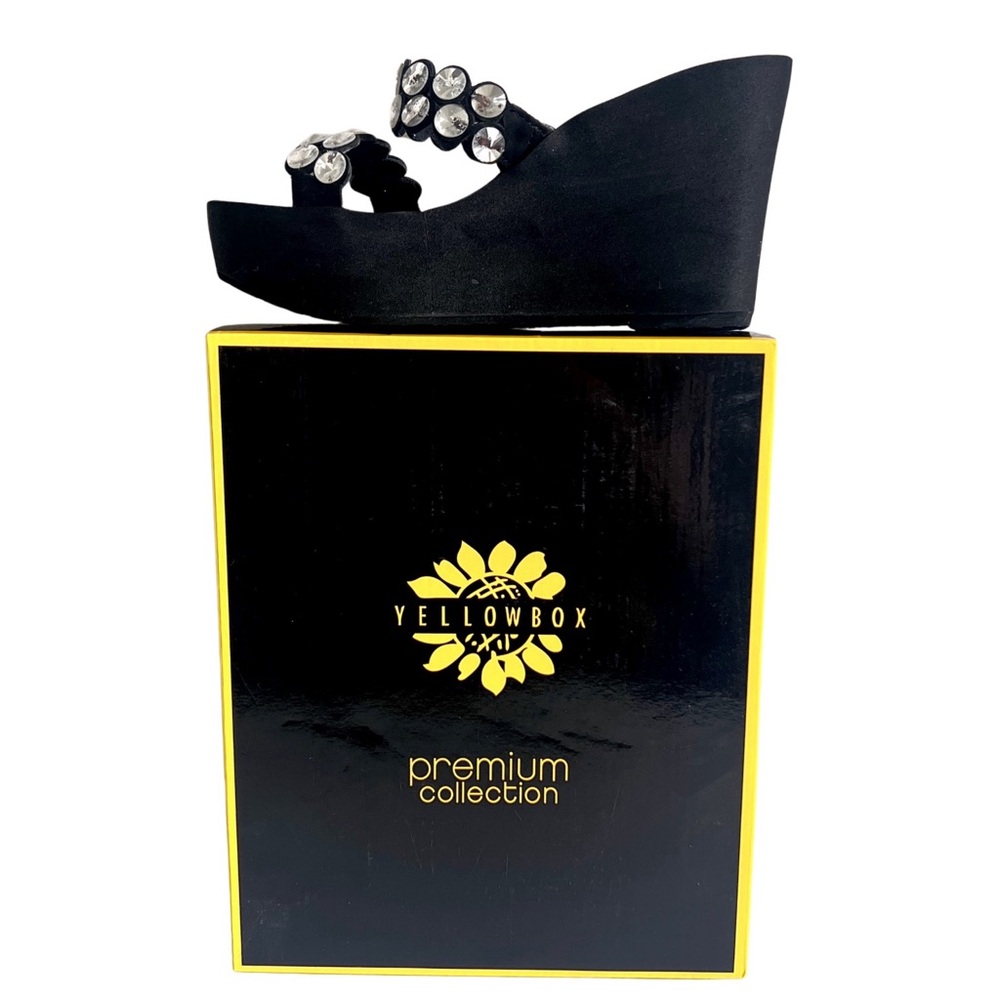 Yellow Box Black Wedges with Crystal Accents